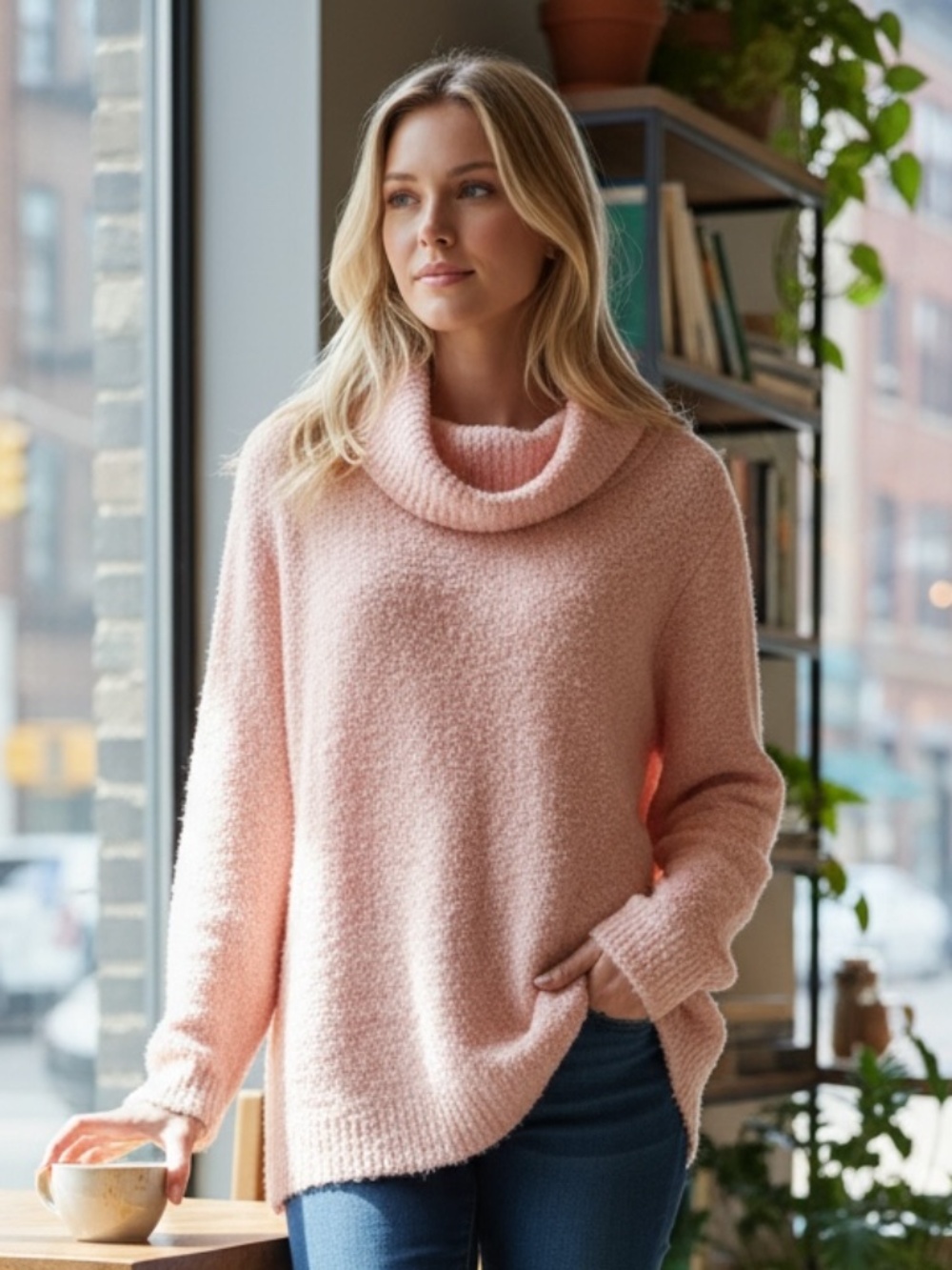 Calvin Klein • Blush Pink Fuzzy Cowl Neck Sweater • XL